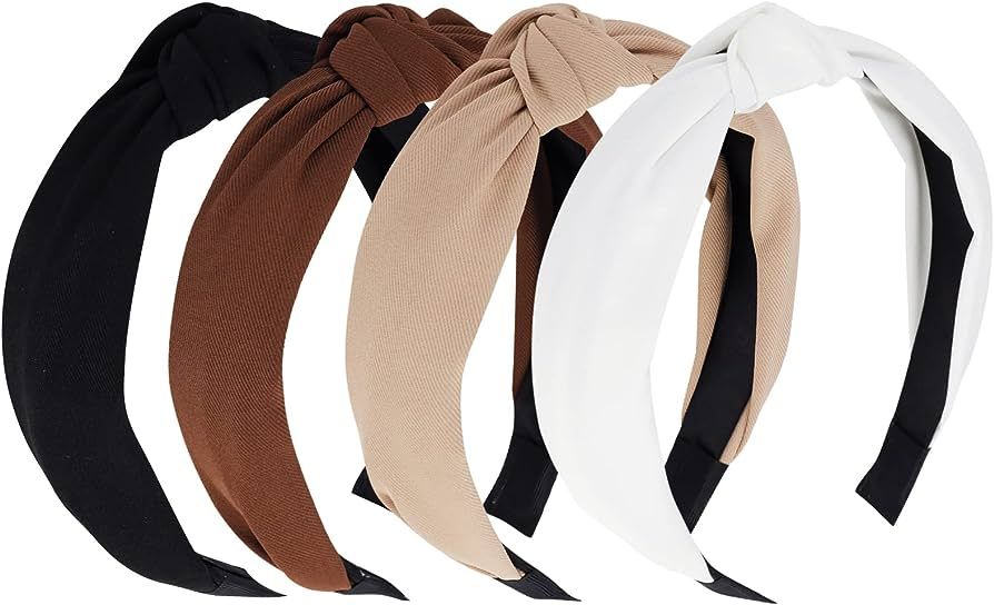 YISSION 4PCS Knotted Headbands - Non Slip Wide Fashion Head Bands for Women and Girls - Black and... | Amazon (US)