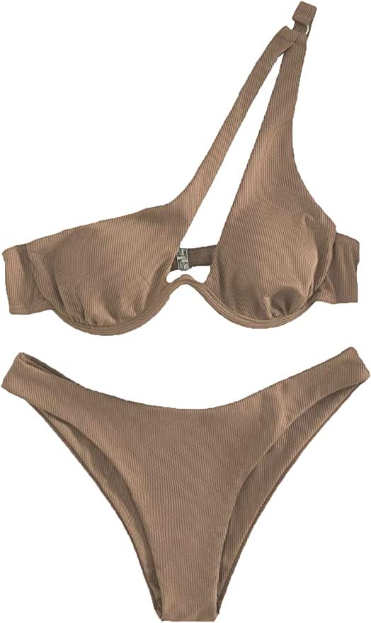 Lilosy Sexy Underwire One Shoulder Bikini High Cut Brazilian Swimsuit Set 2 Piece | Amazon (US)