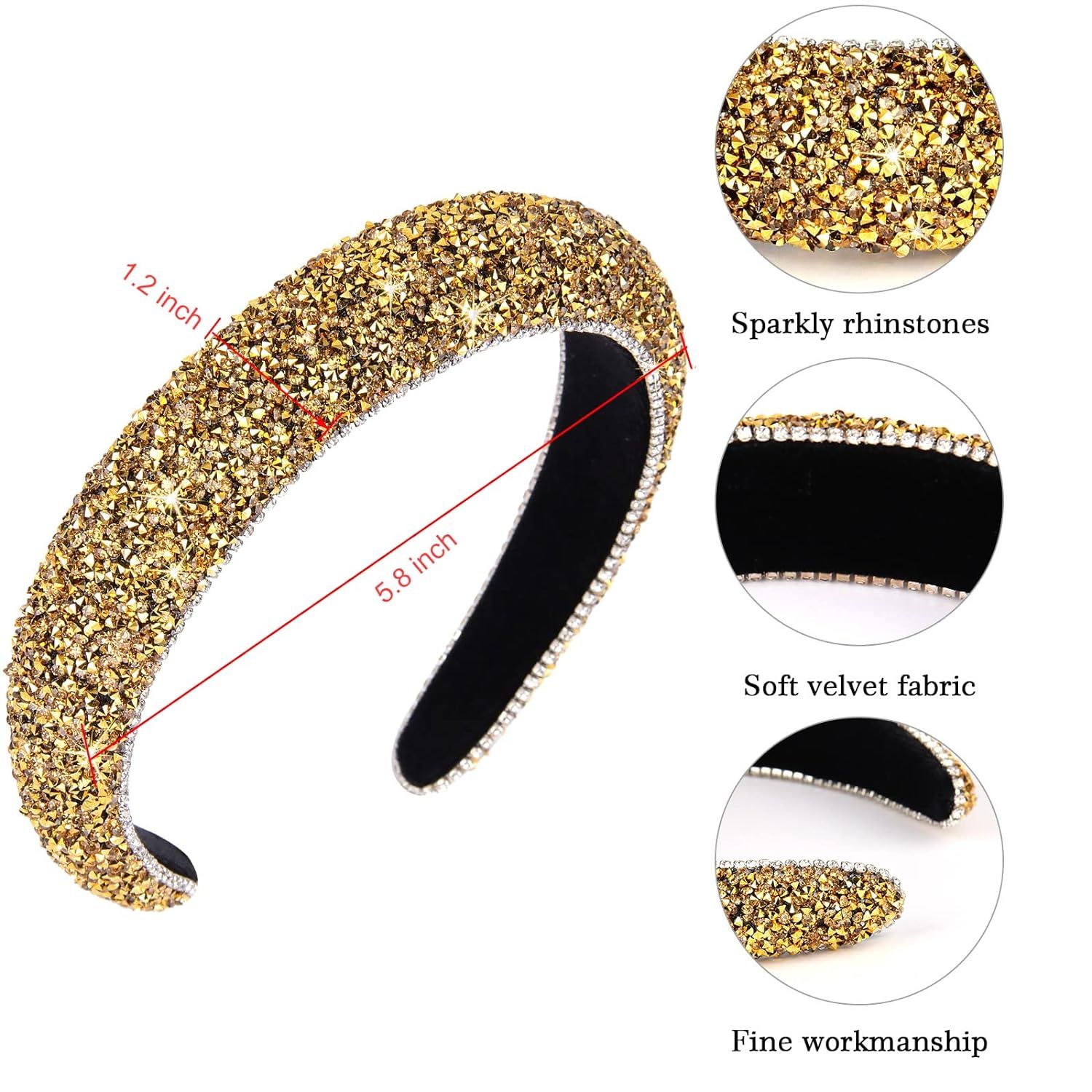 Wecoe Yellow Gold Headband Diamond Headband Glitter Headband For Women Rhinestone Padded Headband... | Amazon (US)