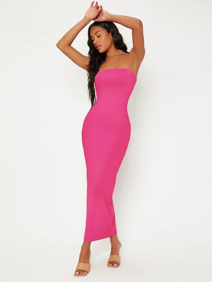 SHEIN BASICS Solid Split Hem Tube Dress | SHEIN