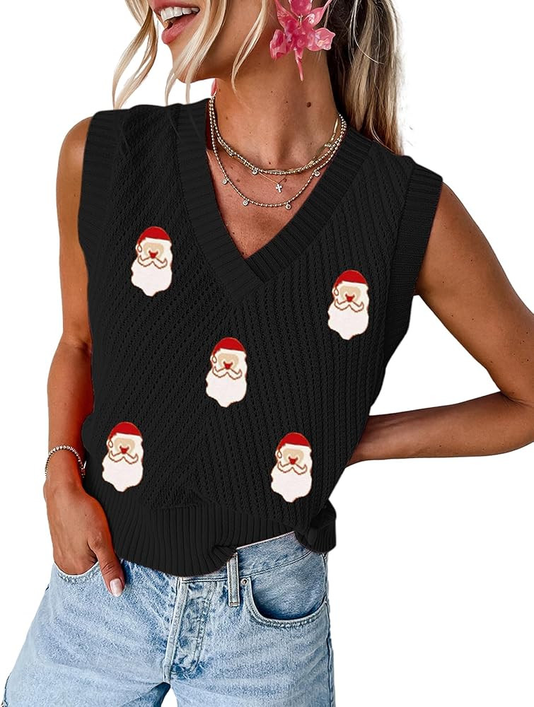 MARZXIN Women Sleeveless Sweater V Neck Casual 2025 Fall Knitted Chevron V Neck Sweater Vest Colo... | Amazon (US)