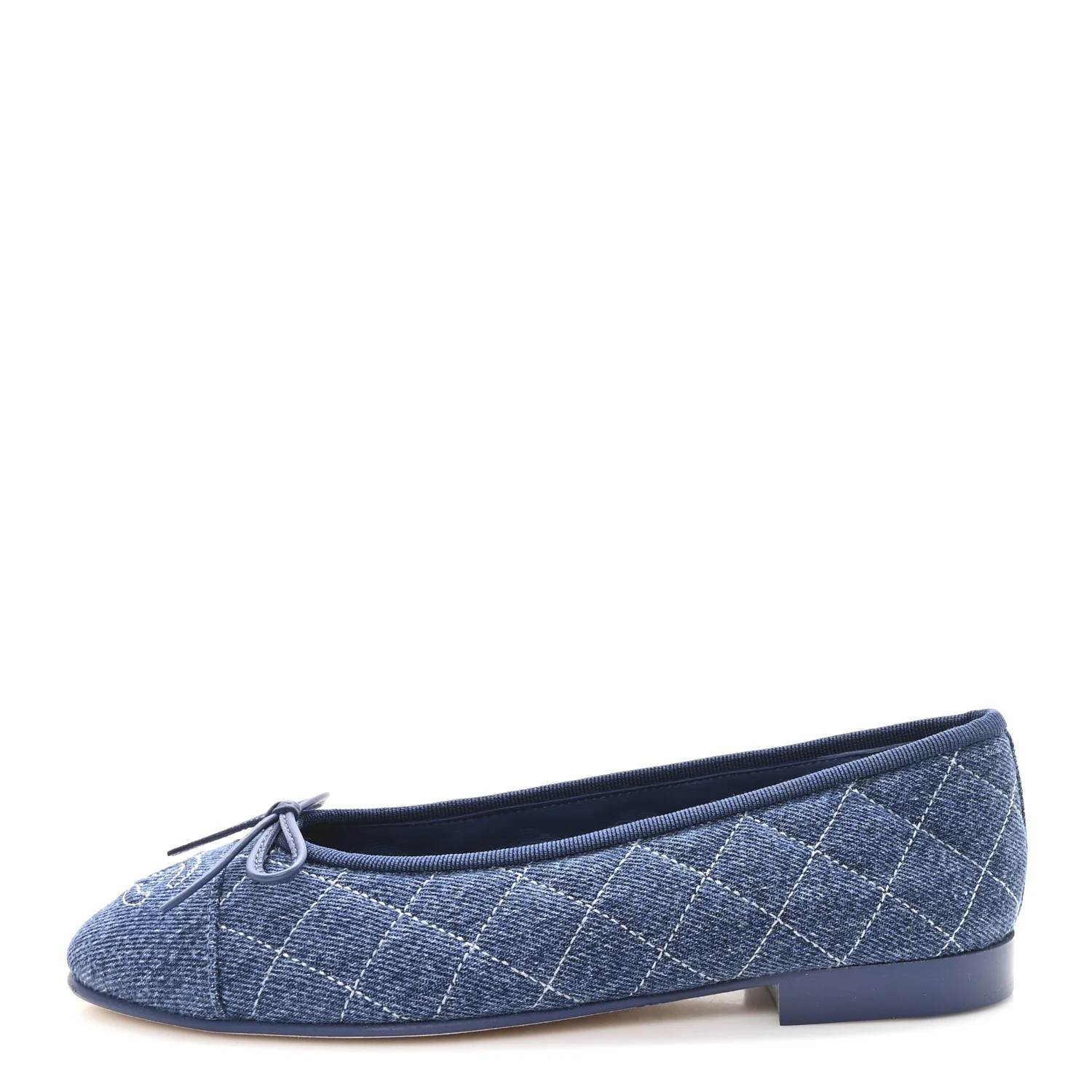 Washed Denim Quilted Cap Toe CC Ballerina Flats 35.5 Blue | FASHIONPHILE (US)