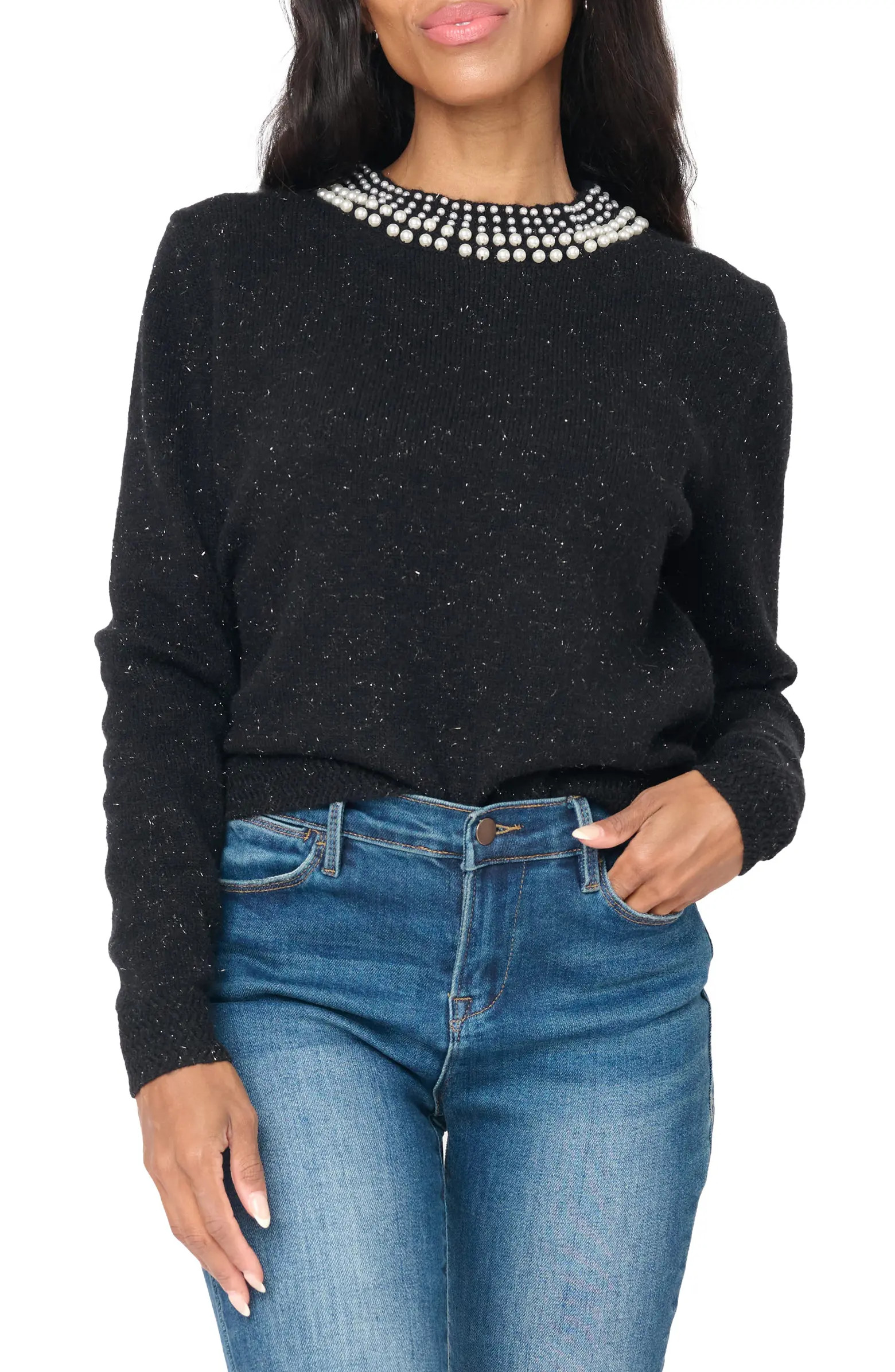 GIBSONLOOK Soirée Imitation Pearl Embellished Sweater | Nordstrom | Nordstrom