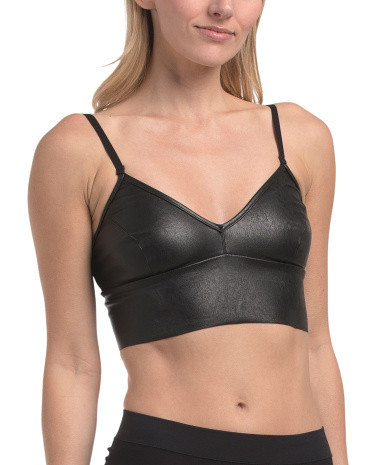 Faux Leather Long Line Bralette For Women, Leather/Viscose/Gold | TJ Maxx