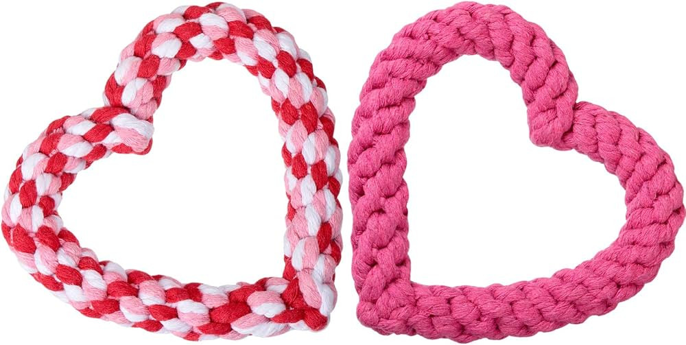 Skylety 2 Pieces Valentine s Day Heart Shaped Rope Dog Toy Pet Chew Toys Chew Toys for Dog Valent... | Amazon (US)