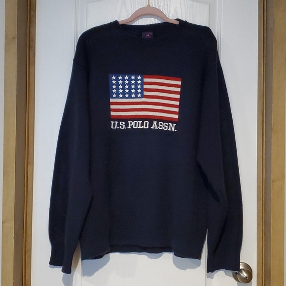 U.s. polo assn. Navy blue American flag graphic knit  crew neck sweater | Poshmark