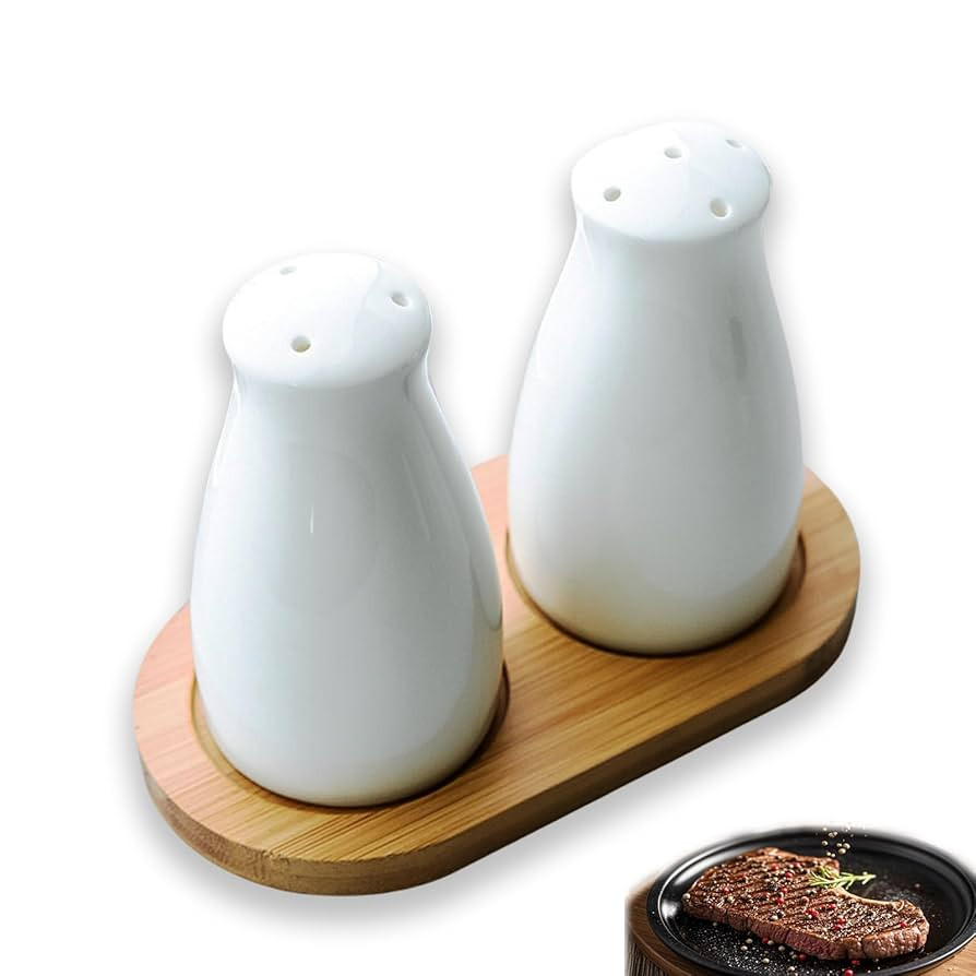 Ceramic Salt and Pepper Shakers Set with a Bamboo Tray,Farmhouse White Salt Shaker for Cooking,Tr... | Amazon (US)