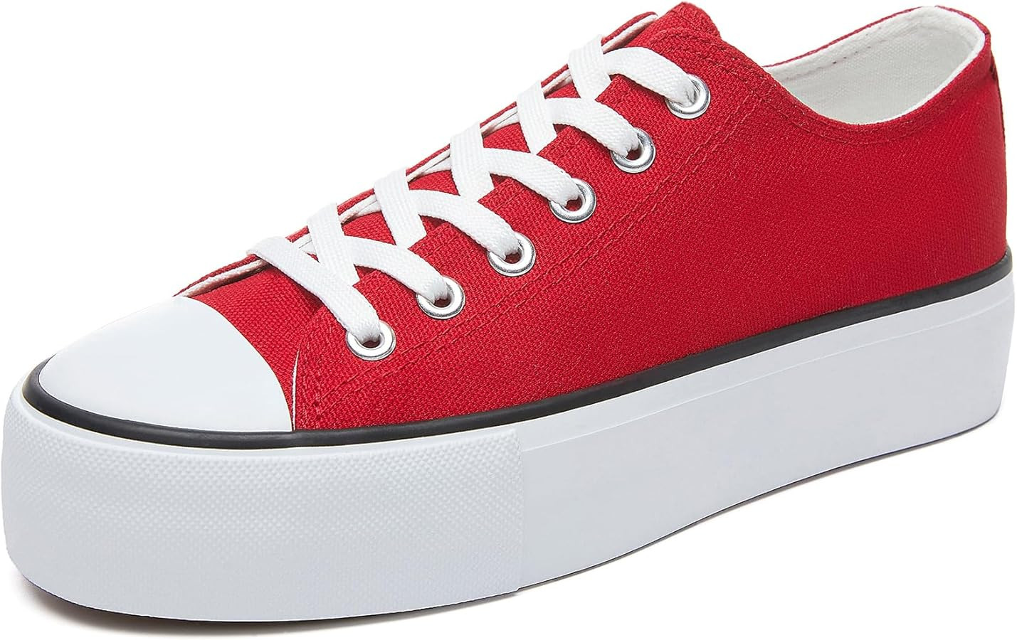 Womens White Platform Sneakers Low Top Platform Shoes Lace Up Canvas Shoes for Women | Amazon (US)