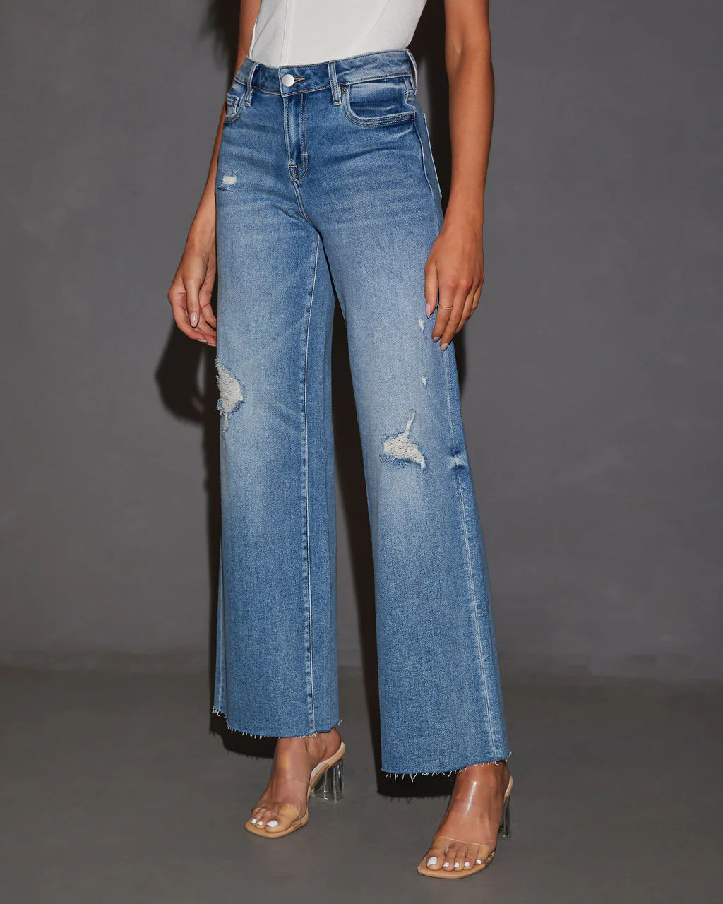 Cooper High Rise Distressed Wide Leg Jeans | VICI