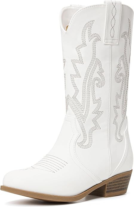 Girls Kids Western Boots Embroidered Cowgirl Cowboy Boots Girls Mid Calf Riding Shoes Little Kid/... | Amazon (US)