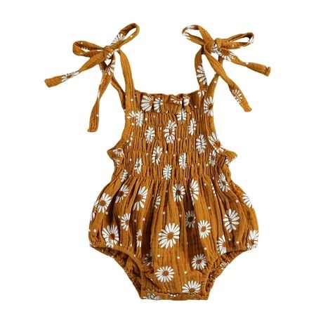 Livingsenburg Infant Baby Girl Daisy Print Romper Strap Sleeveless Jumpsuit | Walmart (US)