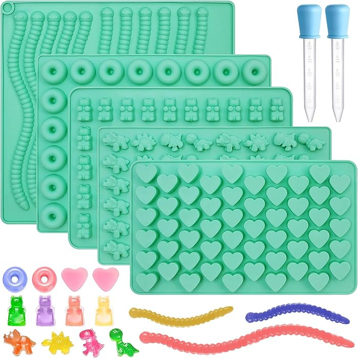 7Pcs Gummy Bear Molds Silicone, Nonstick Gummy Chocolate Candy Worm Molds with 2 Droppers for Con... | Amazon (US)