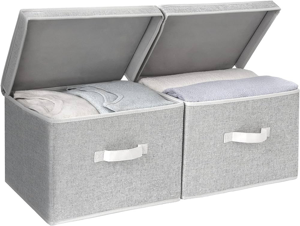 StorageWorks Decorative Storage Boxes, Storage Basket with Lid and Handles, Gray, Large, 2-Pack, ... | Amazon (US)