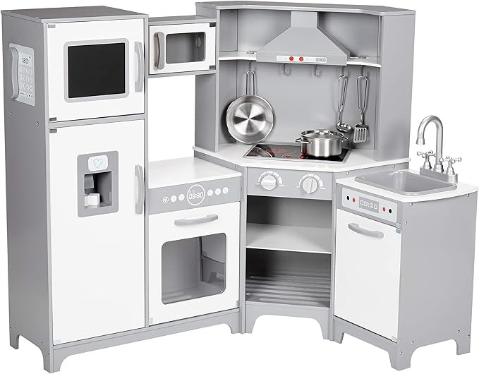 Amazon Basics Kids Corner Wooden Kitchen Toy Playset with Stove, Oven, Sink, Fridge and Accessori... | Amazon (US)