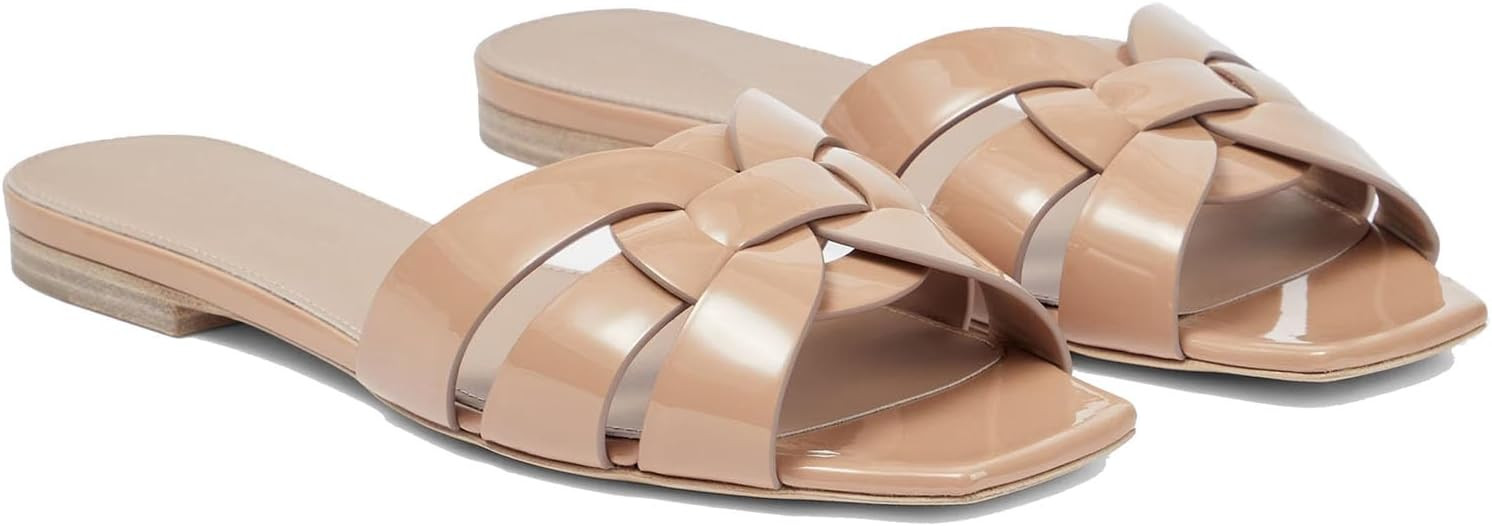 THESHY Women's Flat Sandals Square Toe Patent Leather Comfortable Slip on Slippers Casual Summer ... | Amazon (US)