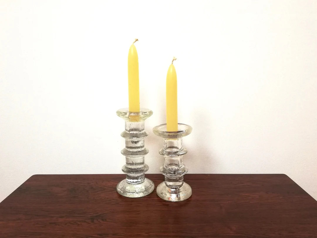 Vintage Pair of Finnish Pukeberg Staffan Gellerstadt Art Glass 'ice' Candlestick Holders - Etsy | Etsy (US)