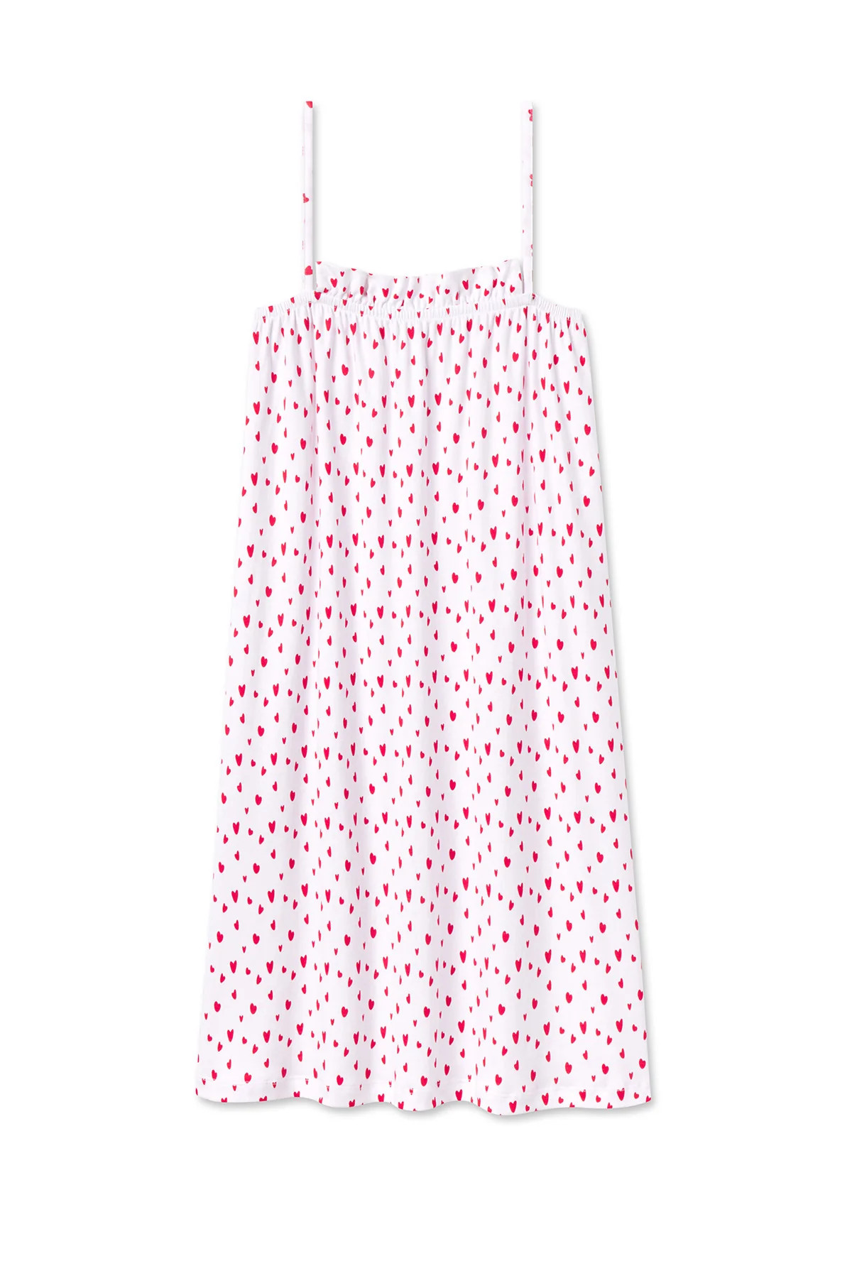 Pima Ruffle Nightgown in Red Mini Heart | Lake Pajamas