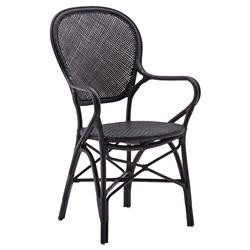 Lydia French Country Black Rattan Dining Arm Chair | Kathy Kuo Home