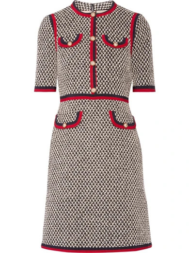Gucci - Grosgrain-trimmed Cotton-blend Tweed Mini Dress - Black | NET-A-PORTER (US)