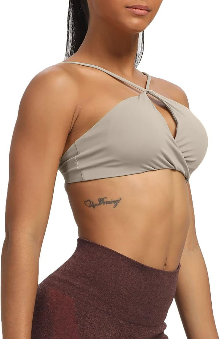 Aoxjox Women's Workout Sports Bras Fitness Adjusted Backless Padded Ariel Halter Bra Yoga Crop Ta... | Amazon (US)