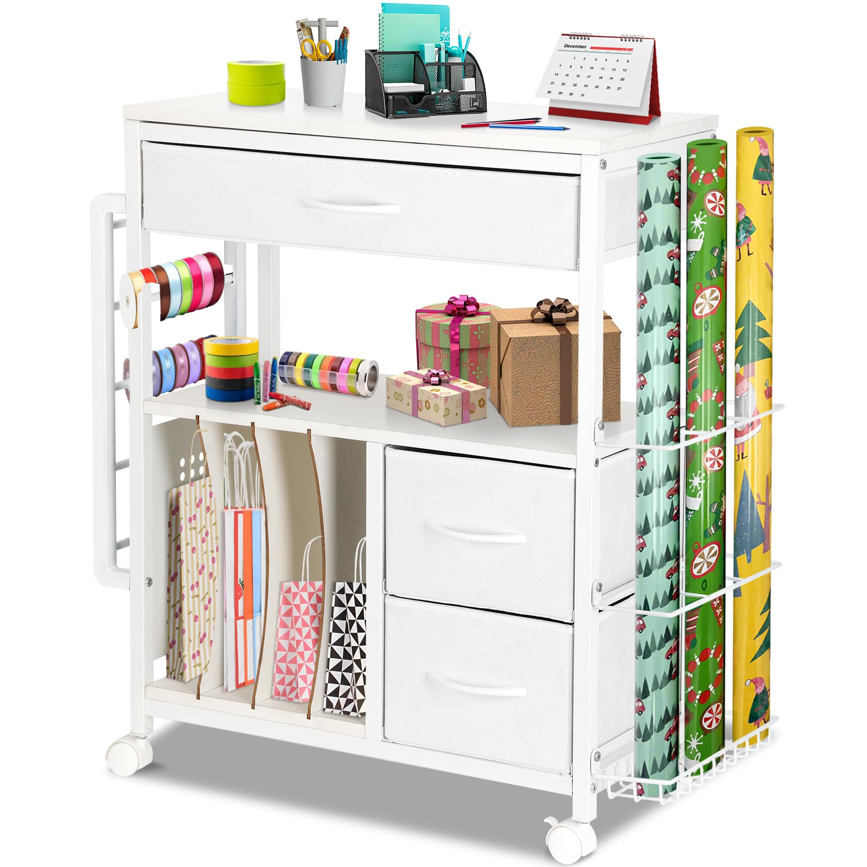 Large Capacity & Multi-Zone Design: This wrapping paper cart is a professional gift wrapping orga... | Amazon (US)