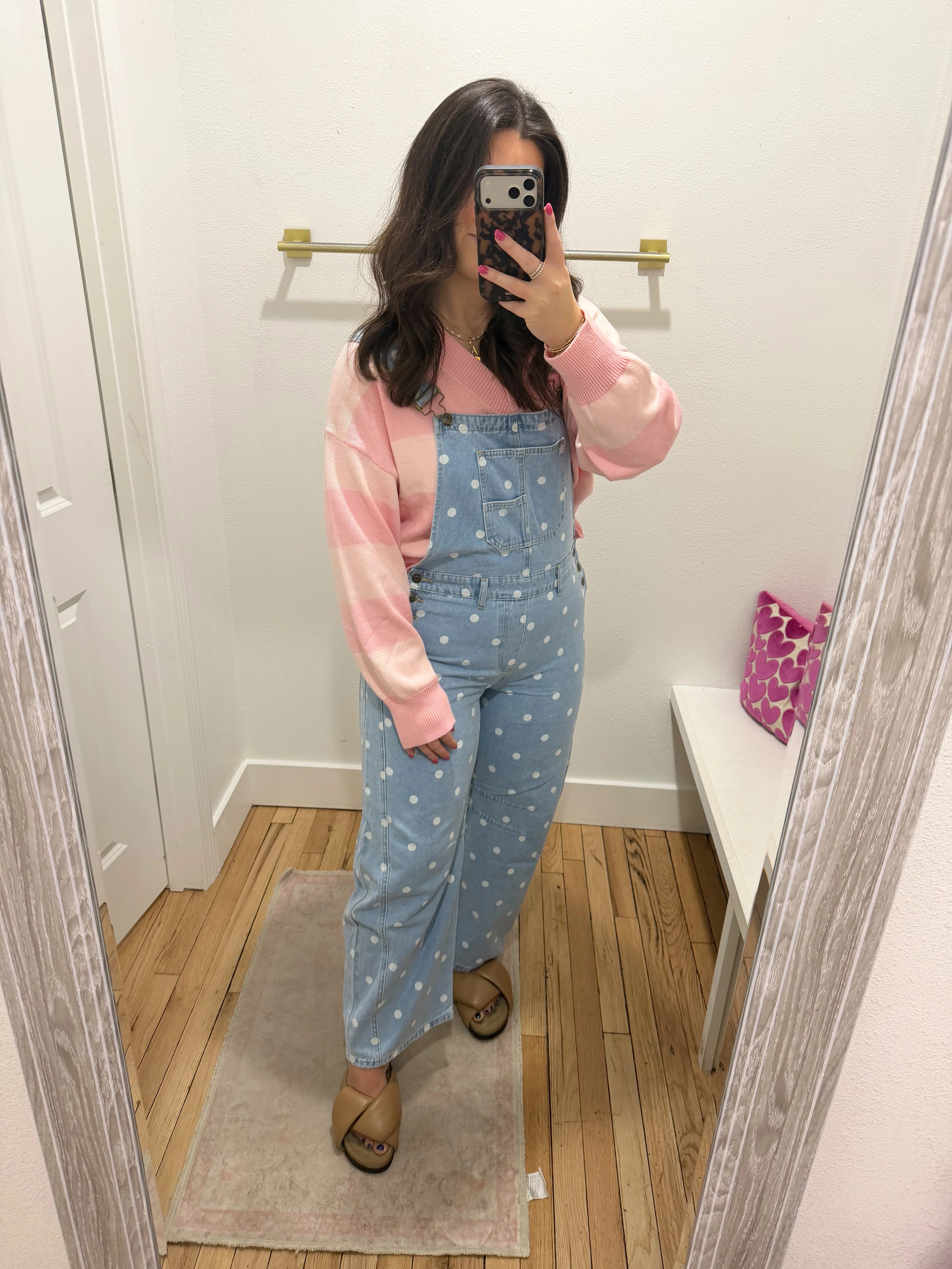 Denim polka dot overalls | Willow and Grace Boutique