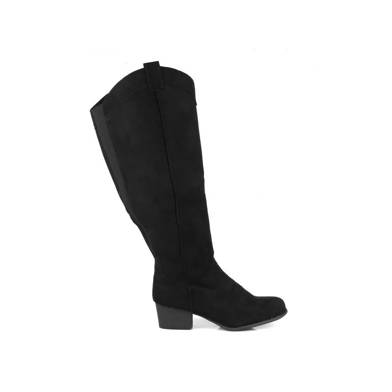 Wide Calf Women's Knee High Ridding Cowboy Boots in Black - Walmart.com | Walmart (US)