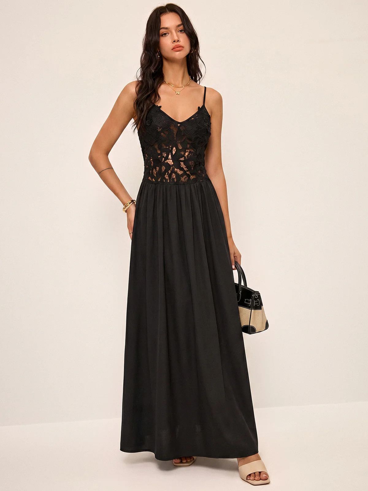 3D Floral Lace Cami Maxi Dress | Commense