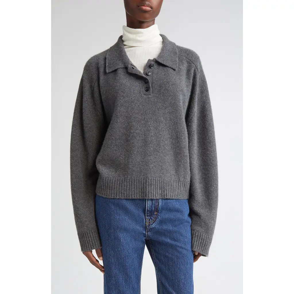 LOULOU DE SAISON Homere Cashmere Polo Sweater in Anthracite Melange at Nordstrom, Size X-Small | Nordstrom