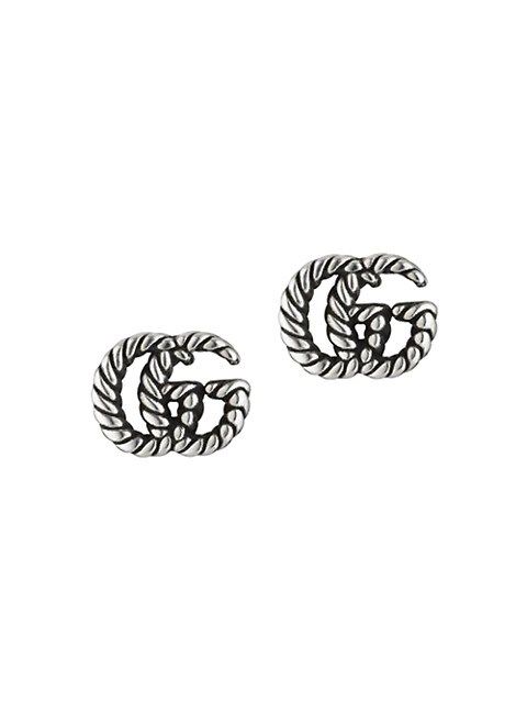Stud Earrings In Aged Sterling Silver With Double G Motif | Saks Fifth Avenue
