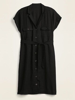 Linen-Blend Utility Tie-Belt Shirt Dress for Women | Old Navy (US)