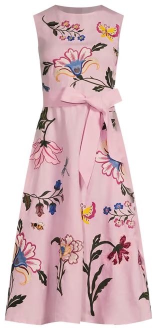 Fanm Mon Gloriosa Floral Embroidered Linen Sleeveless Belted A-Line Midi Dress | Dillard's | Dillard's