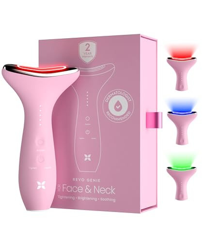 REVO Genie | 3-in-1 Face & Neck Beauty Massager with Heat, 3 Light Therapies, Smart Vibration | Red Light, Blue Light, Green Light Therapy for Smooth Glowing Skin - Pink Pearl | Amazon (US)
