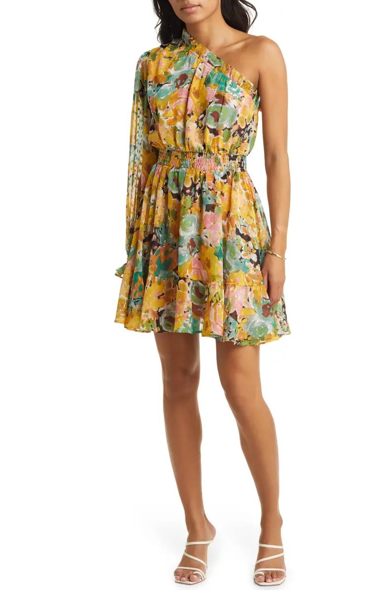 One Shoulder Floral Print Chiffon Dress | Nordstrom