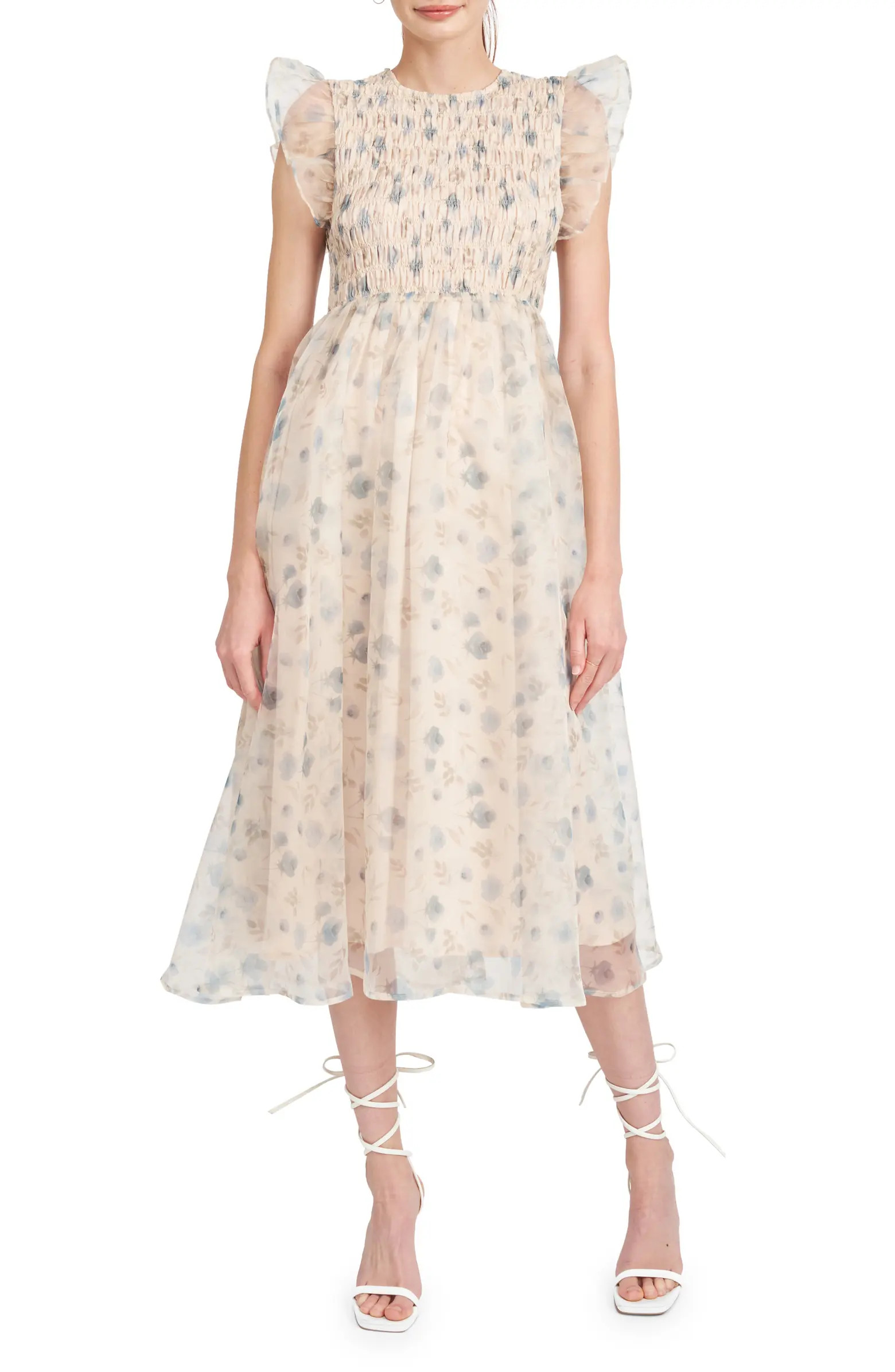 La Raque Floral Smocked Organza Midi Dress | Nordstrom