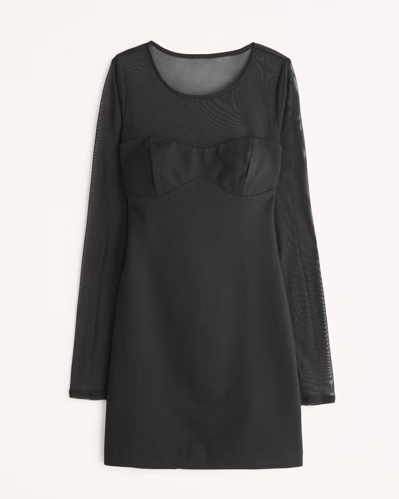 Long-Sleeve Mixed Fabric Corset Mini Dress | Abercrombie & Fitch (US)