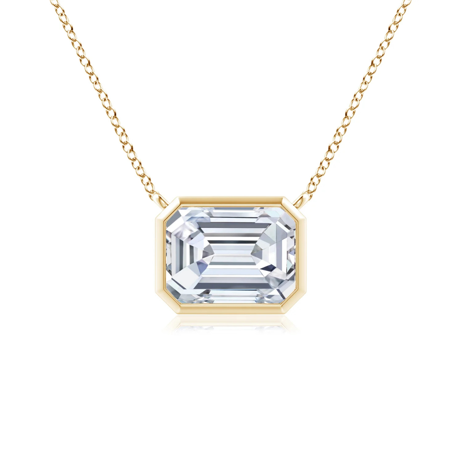 Lab-Grown East-West Bezel-Set Emerald-Cut Diamond Pendant | Angara Inc.