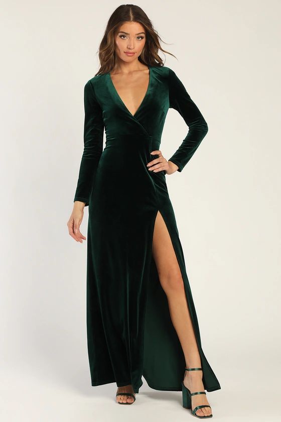 Sensational Memories Emerald Green Velvet Surplice Maxi Dress | Lulus (US)