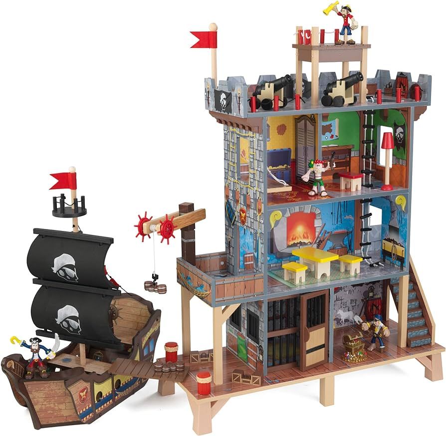 KidKraft Pirate's Cove Wooden Ship Play Set with Lights and Sounds, Pirates and 17-Piece Accessor... | Amazon (US)