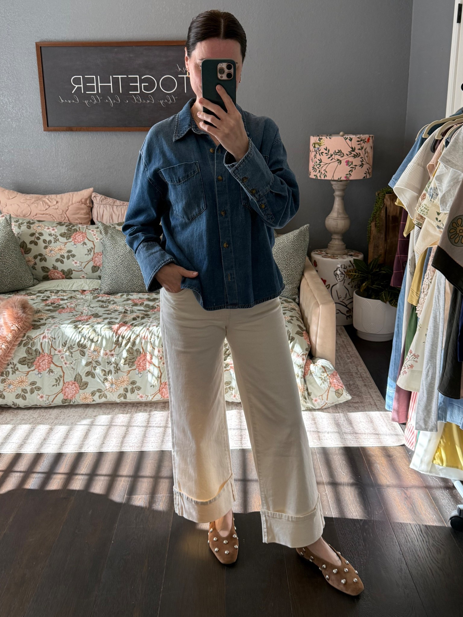 I love this dark denim top and these true cream colored pants ♥️

Wearing XS in top and 0 Petite in pants  

#LTKStyleTip #LTKShoeCrush #LTKPetite