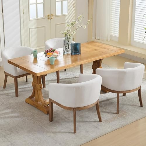 OIKIIWOO Upholstered Solid Wood Dining Chairs Set of 4,Neutral Linen Fabric Side Chair for Kitchen,Living Room,Farmhouse Round Barrel Chairs,Minimalist Accent Chairs Natural Wood Frame | Amazon (US)