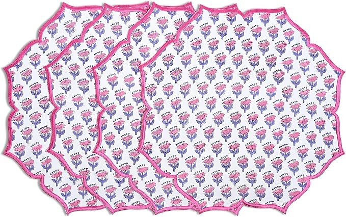 CPC Cotton Placemats Set of 4-Handmade Block Printed Double Layered, Machine Washable, Flower Sca... | Amazon (US)