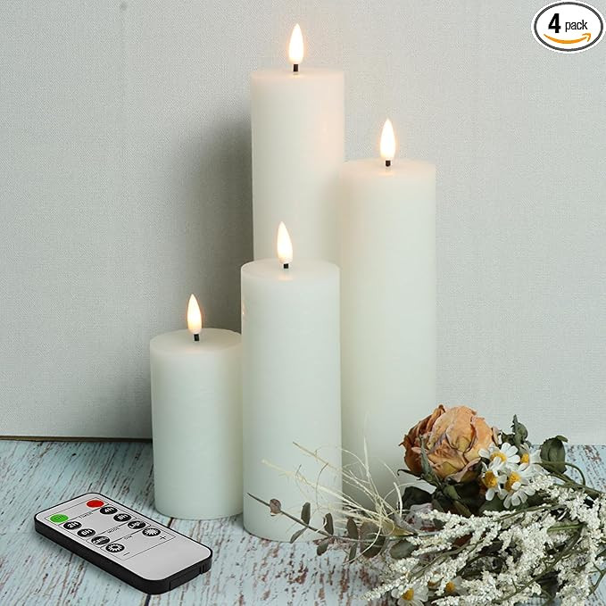 duduta White Slim Tall Flameless Pillar Candles with Remote, Flickering Battery Operated LED Wax ... | Amazon (US)