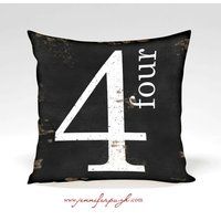 Farmhouse Number 4 Decorative Pillow Home Decor Full Inserted Pillow or Cover Only Black White Distressed | Etsy (US)