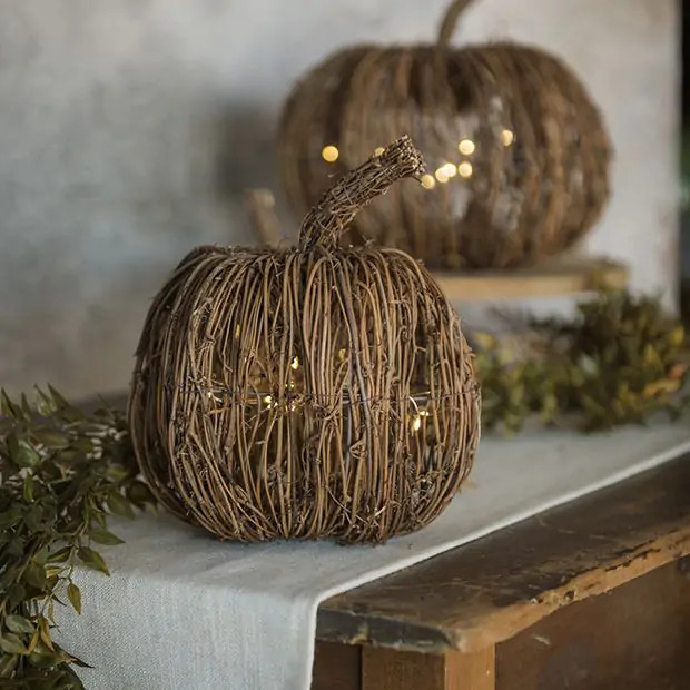 Rustic Woodland Lighted Pumpkin | Antique Farm House