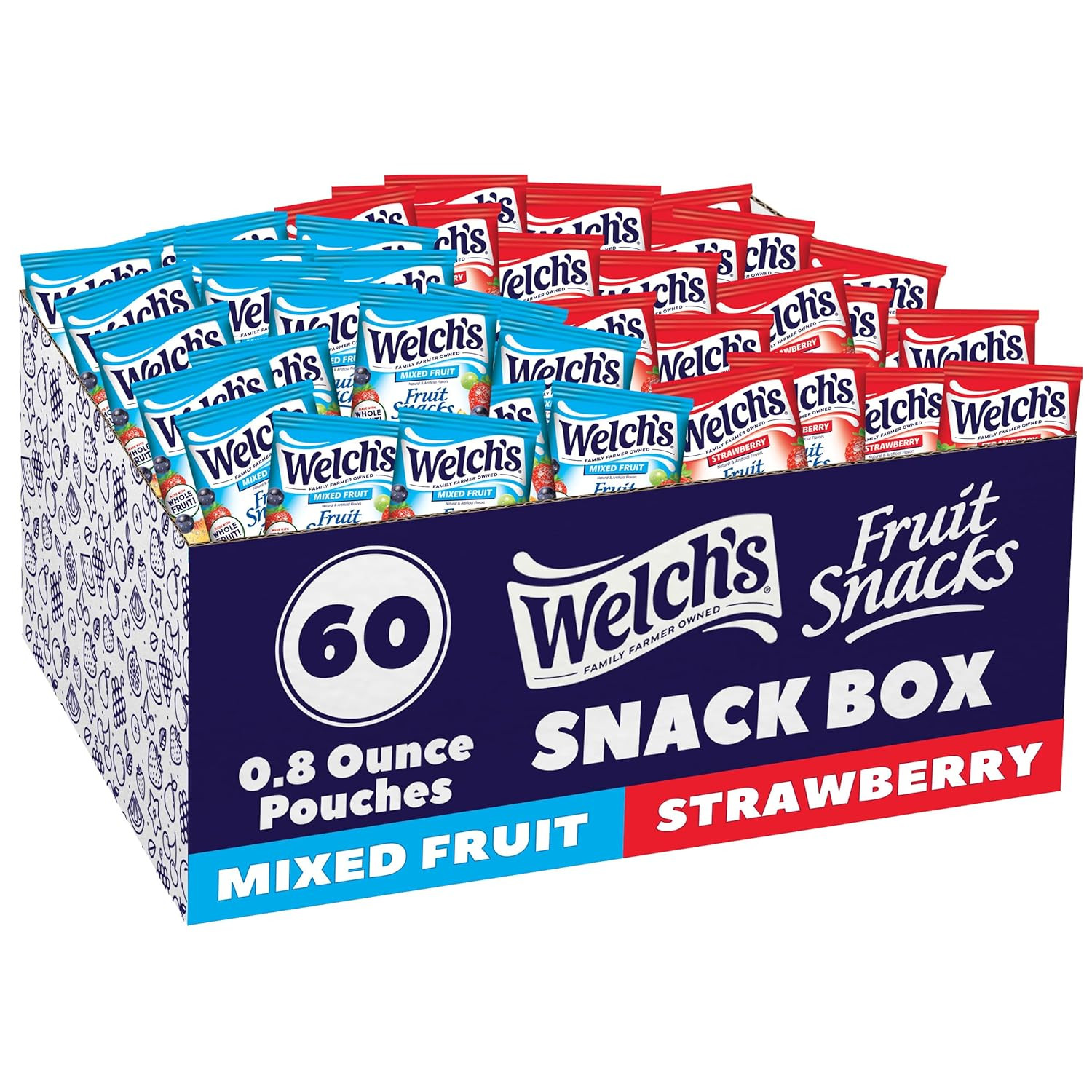 Welch's Fruit Snacks, Mixed Fruit & Strawberry Snack Box, Stocking Stuffers, 0.8oz Snack Packs (Pack of 60) | Amazon (US)