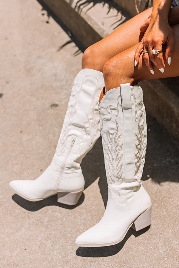 The Harris Faux Leather Cowboy Boot in White | Impressions Online Boutique