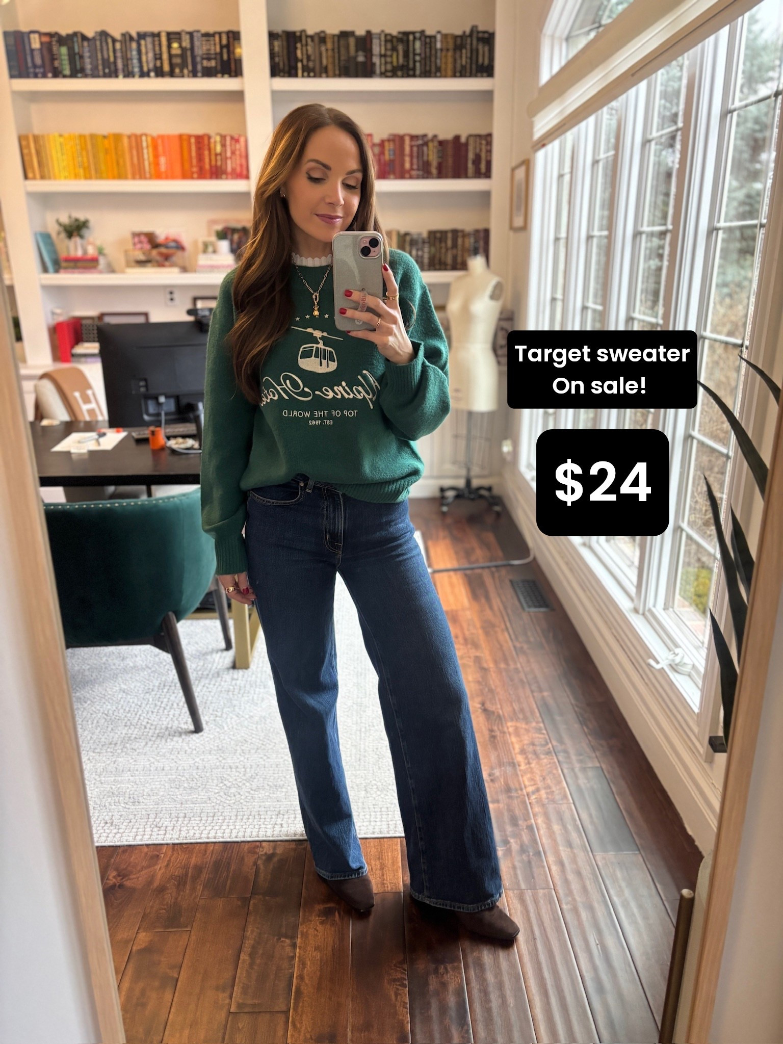 Cute @target sweater we wore for twinning is marked down today! I layered mine with a @madewell scallop 3/4 sleeve sweater for that pop of interest 

#LTKSeasonal #LTKFindsUnder50