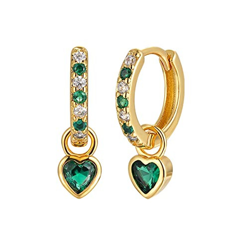 Small Gold Huggie Hoop Earrings For Women Emerald Green Earrings With Green Heart Drop Gold Plated Hoop Earrings Hypoallergenic Cubic Zirconia Dangle Green Jewelry For Gift | Amazon (US)