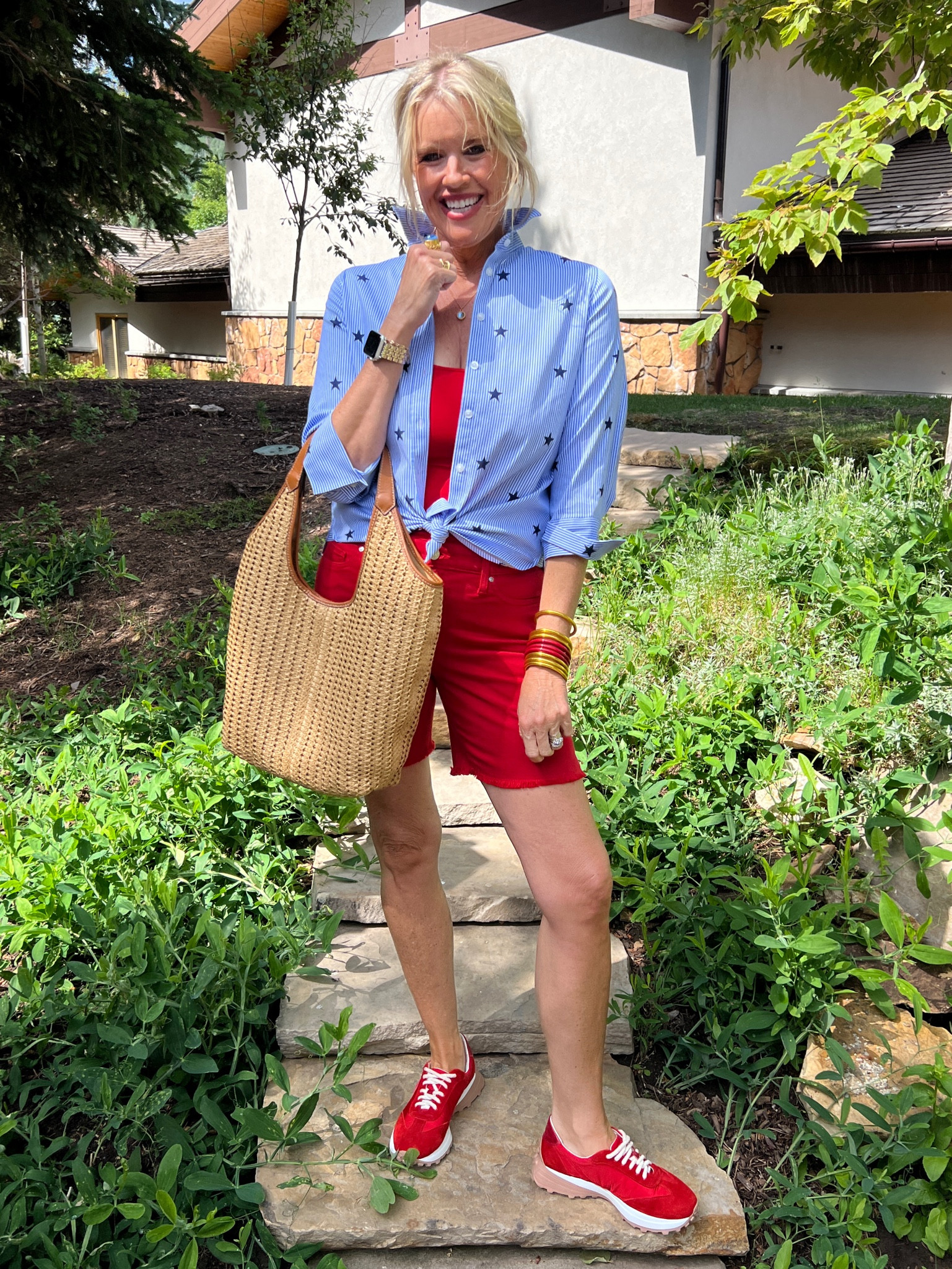 🇺🇸♥️🤍💙

A little 4th inspired outfit featuring the New pumiey cami tank tops!

A buttery soft double layered fabric for ideal comfort, featuring a 360 degree shaping effect for tummy control & a bra isn’t necessary, adjustable spaghetti straps.

Comes in 9 colors- I am featuring the white & red in size small. Under $20 and a great wardrobe staple pieces perfect worn alone or layered.

Chicos red frayed hem shorts  fit true to size I am in the 0  (wear a size 4)

Star button up top 
Chicos fits tts  I am in the 0 

Eric Jevits straw bag  with leather trim 

Red sneakers a Madison Masion 

Jewelry is Julie Vos and budha girl 



#LTKOver40 #LTKSaleAlert #LTKStyleTip